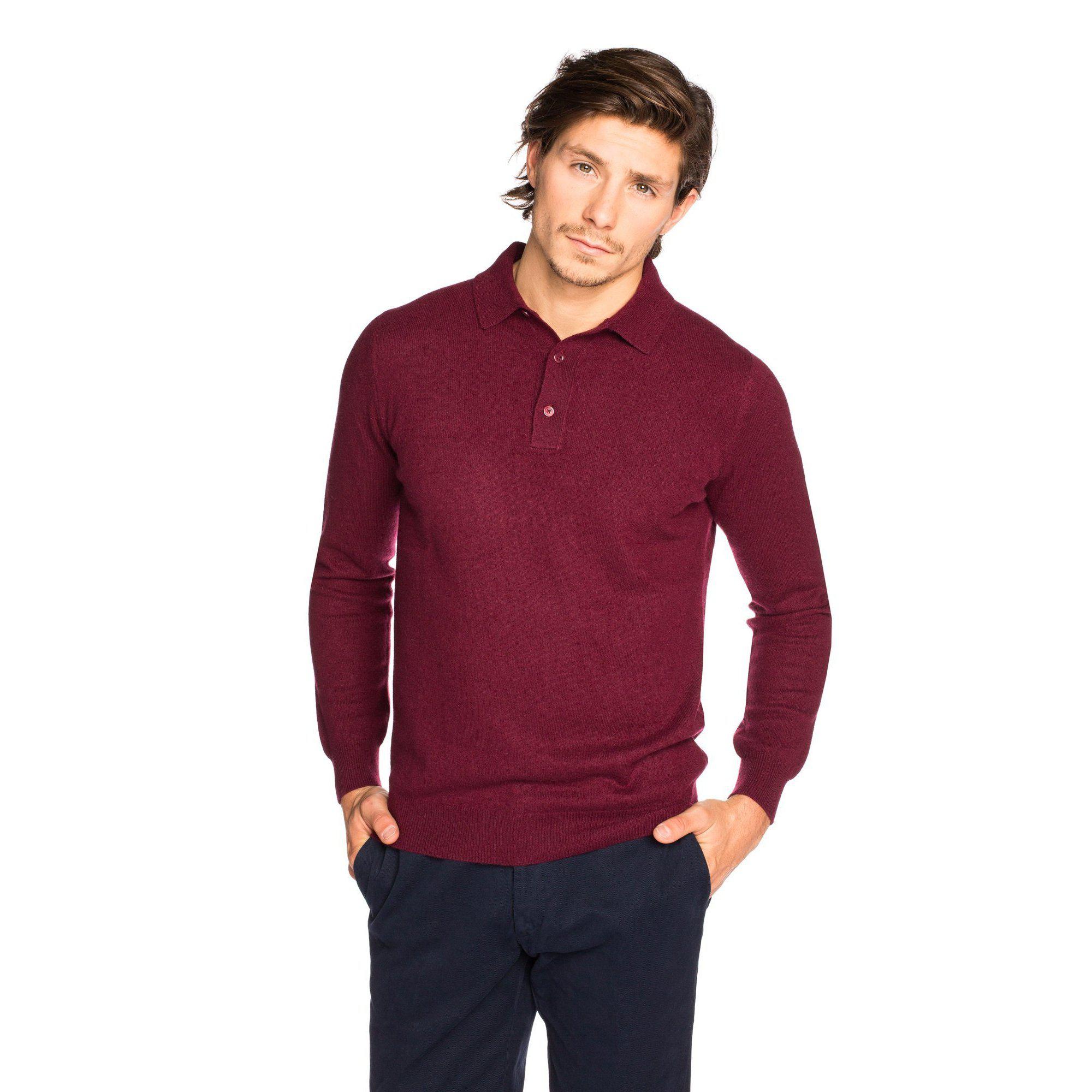 Pull col polo en cachemire- Pourpre-PULL HOMME-Curling-Paris