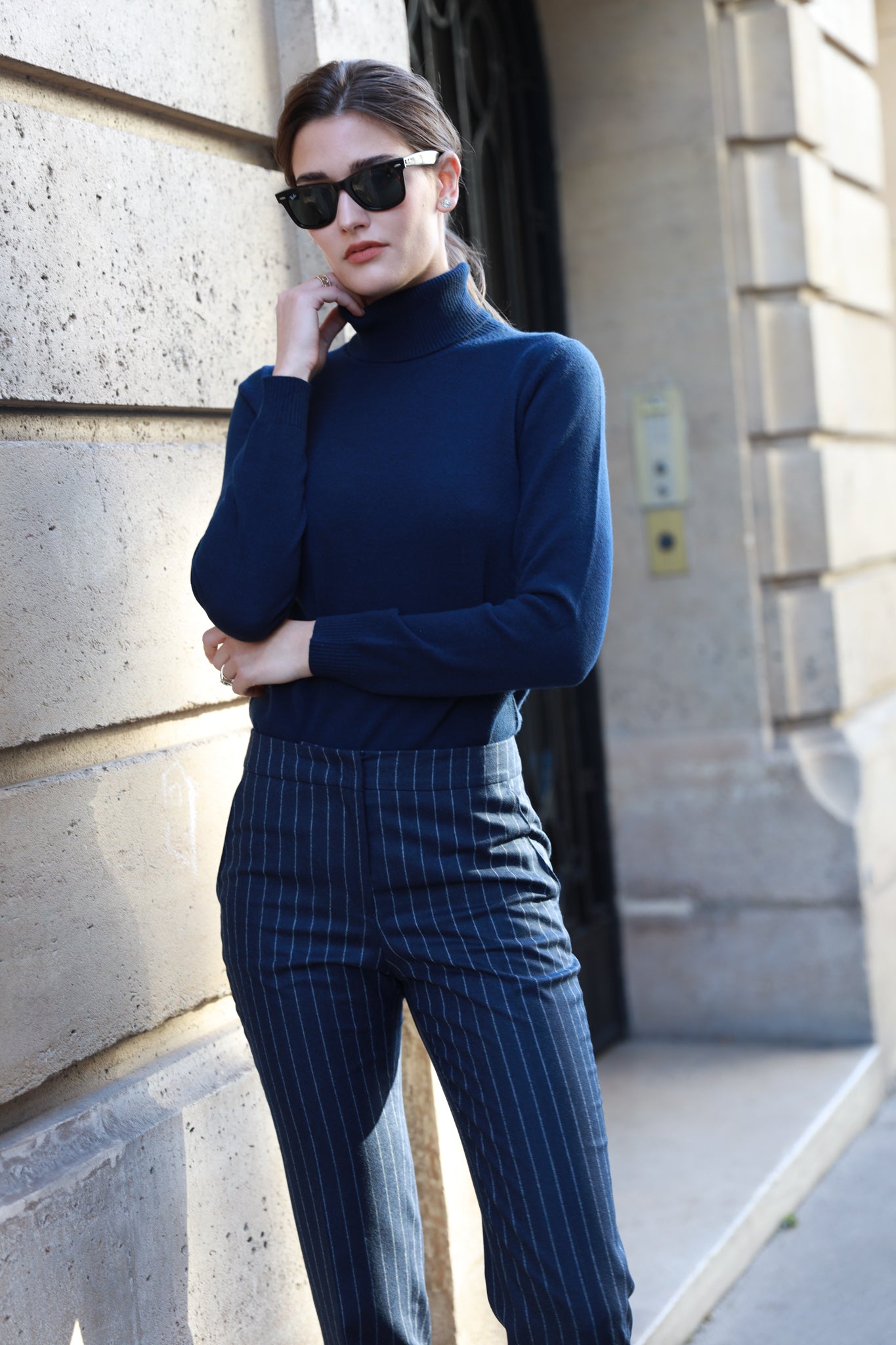 Pull col roulé Elise en laine mérinos et cachemire - Marine-PULL FEMME-Curling-Paris
