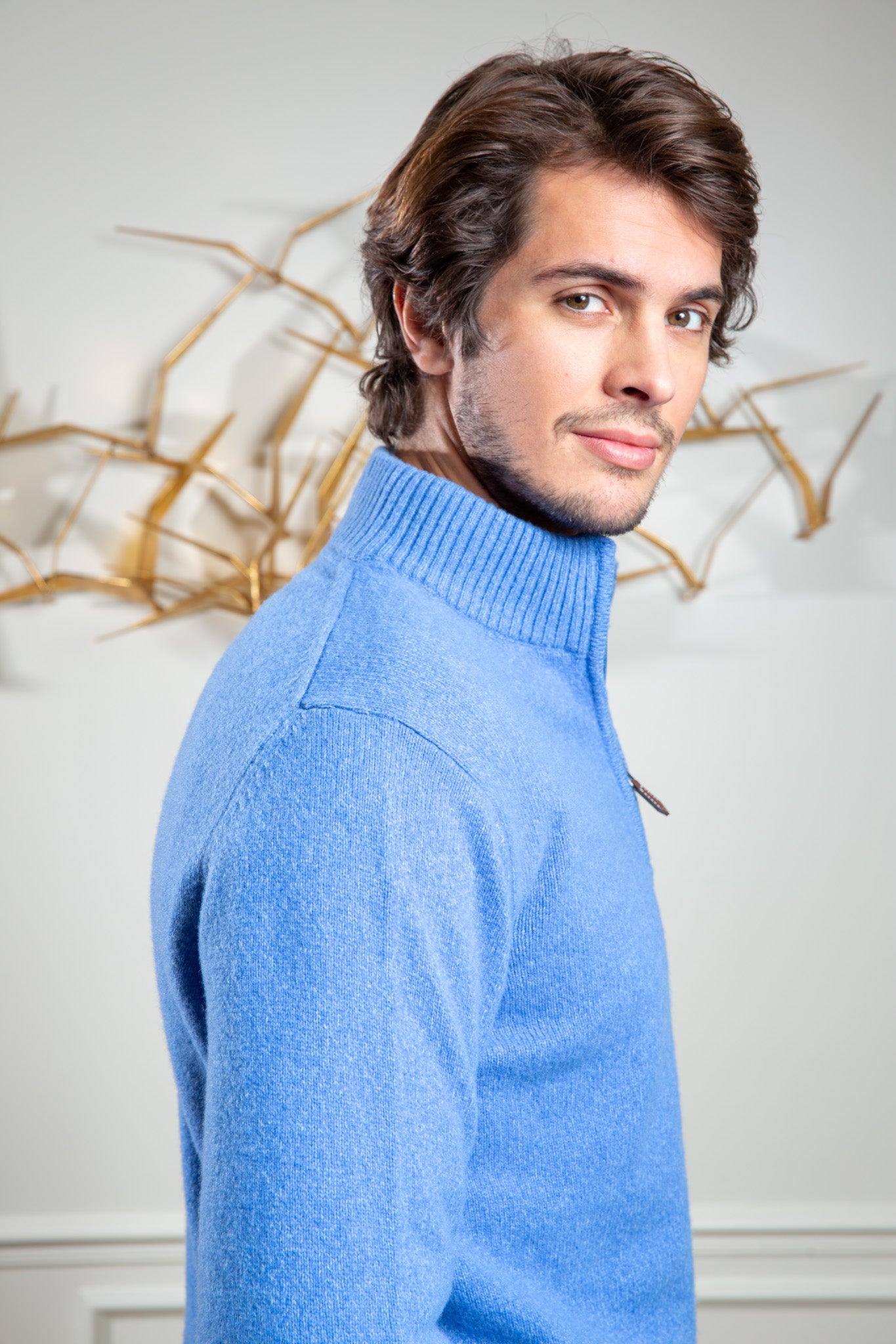 Pull col zippé Jude en Laine d’agneau - Ciel-PULL HOMME-Curling-Paris