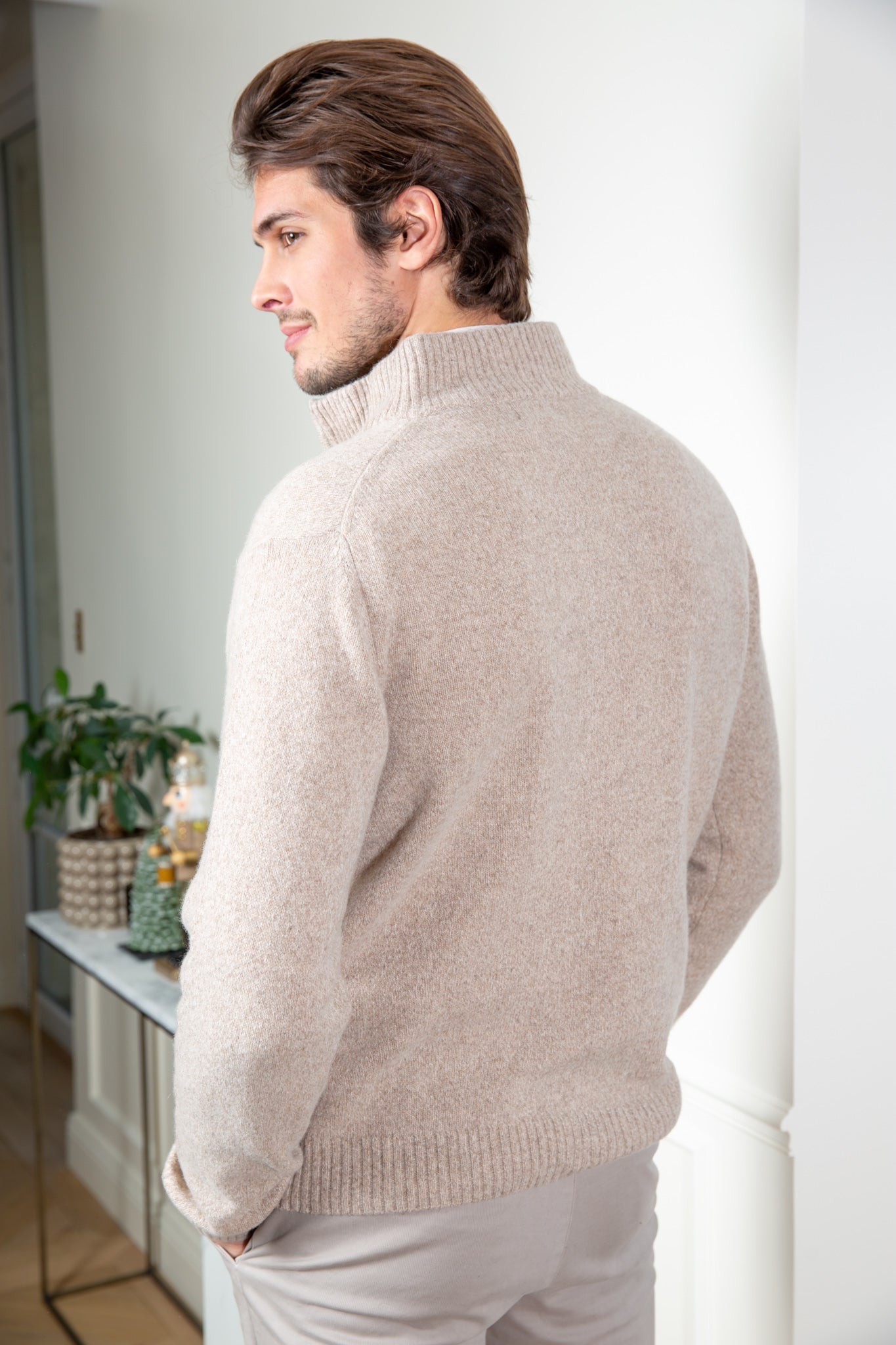 Pull col zippé Jude en Laine d’agneau - Ecru-PULL HOMME-Curling-Paris