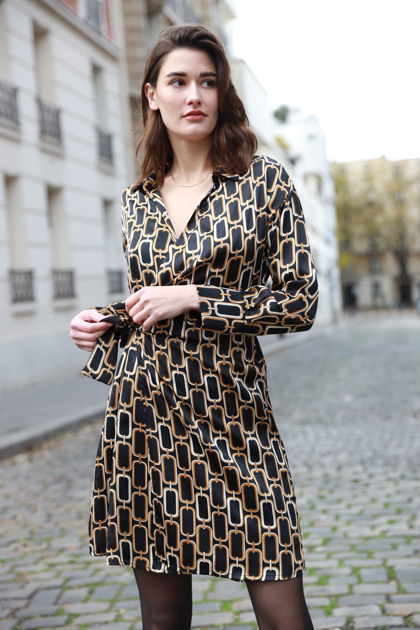 Robe Megane imprimée - Chaine Noir-ROBE FEMME-Curling-Paris