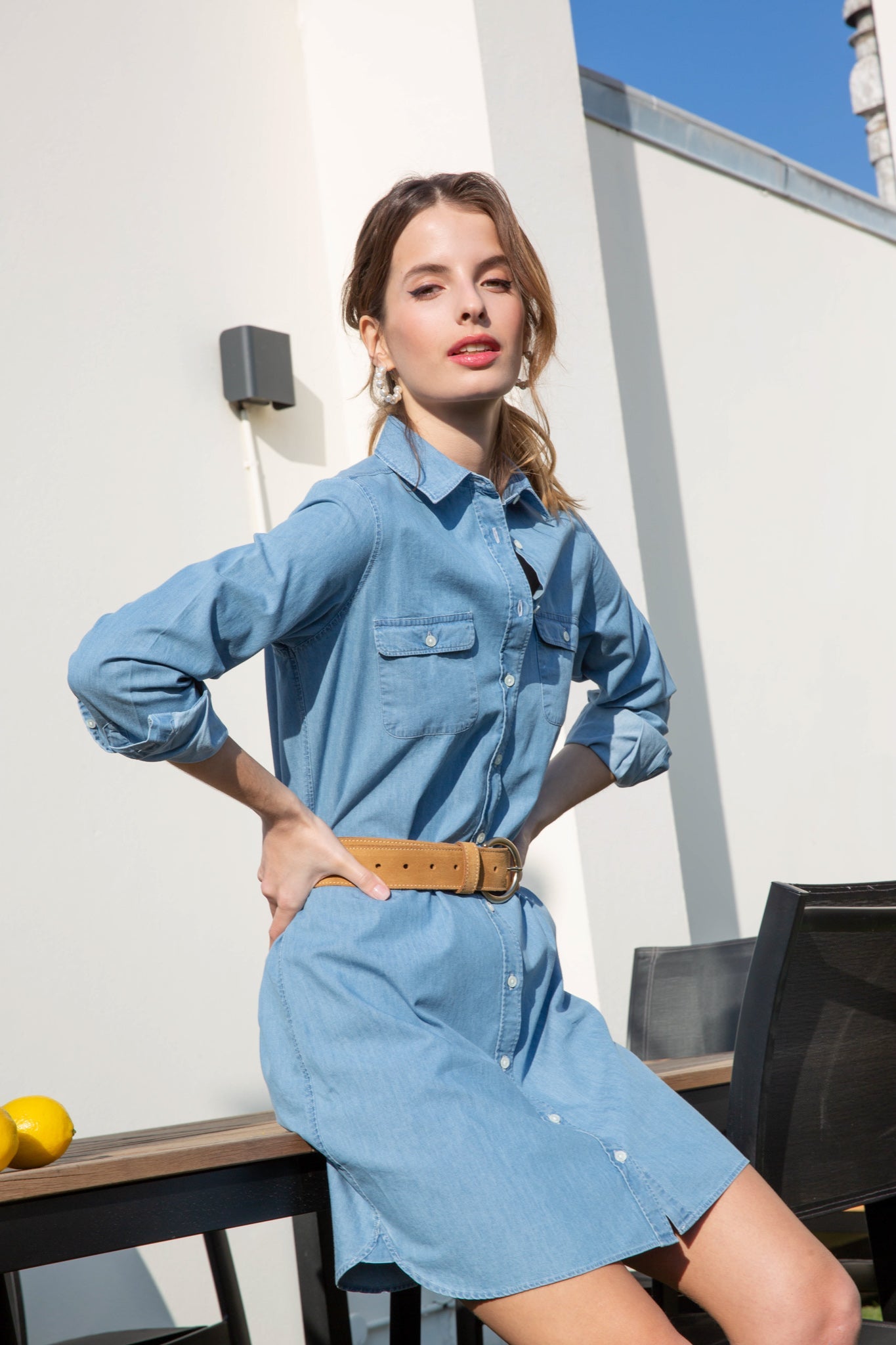 Robe chemisier June en jeans - bleu clair-ROBE FEMME-Curling-Paris