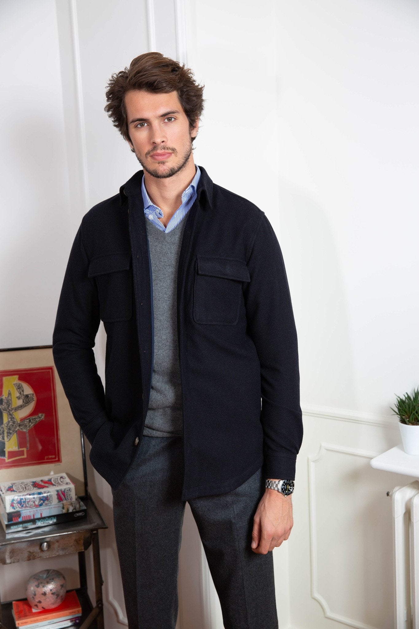 Surchemise Harry en flanelle - Marine-MANTEAU HOMME-Curling-Paris