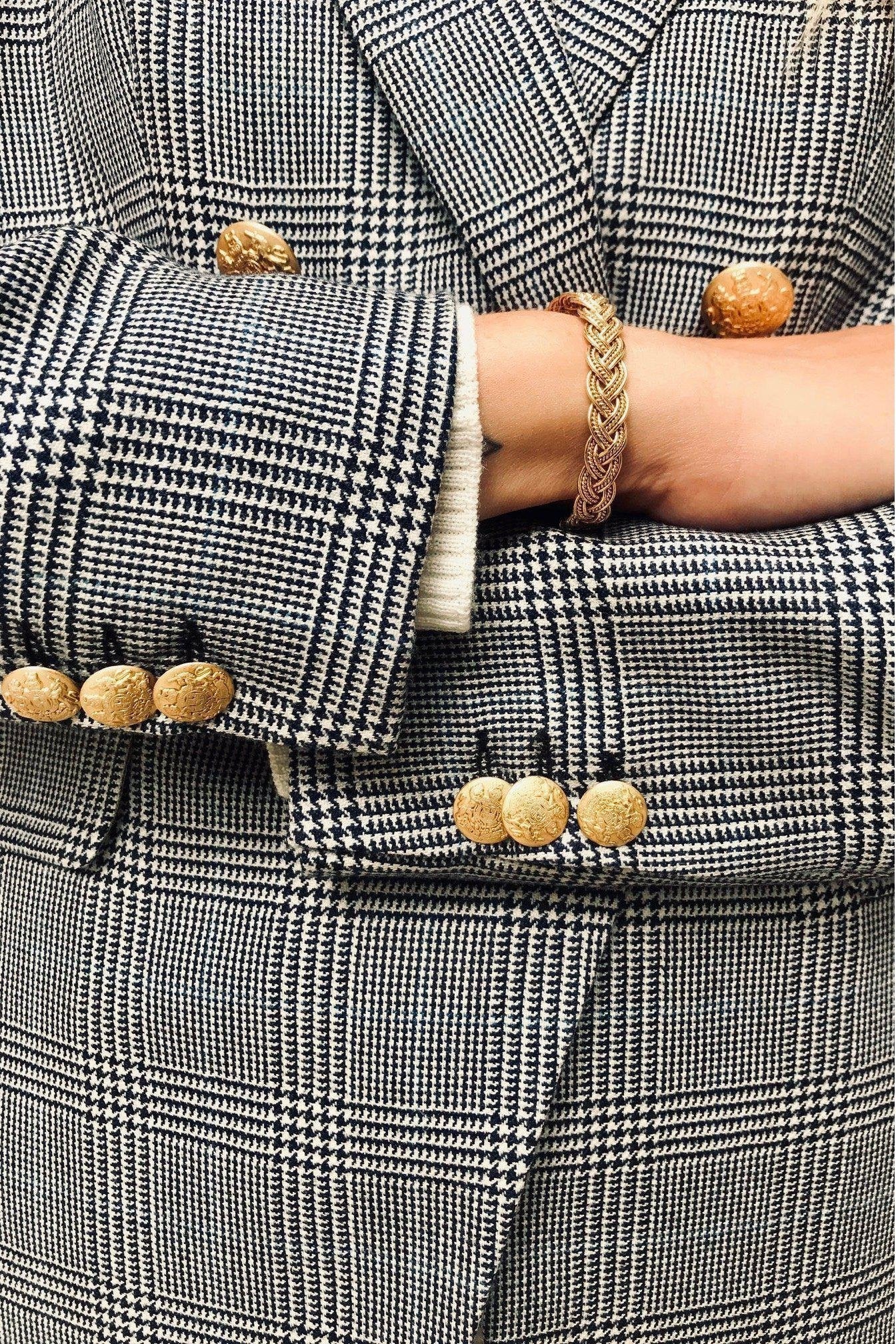 Vest Brigitte en laine - Prince de galles bleu-VESTE BLAZER FEMME-Curling-Paris