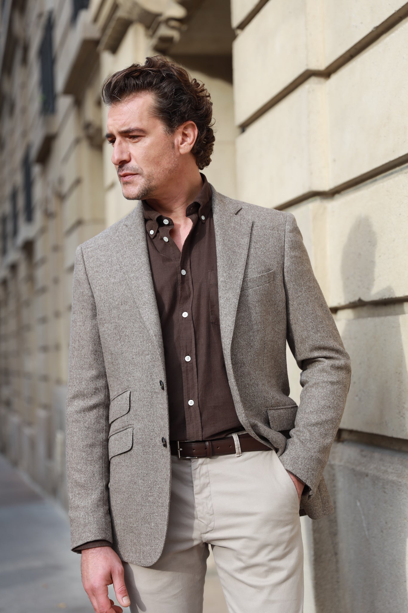 Veste Goal en laine et cachemire - Tweed Beige-VESTE BLAZER HOMME-Curling-Paris