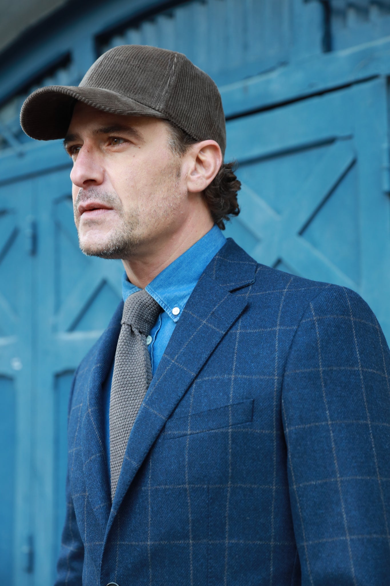 Veste Goal pure laine avec coudières - Carreaux Bleu-VESTE BLAZER HOMME-Curling-Paris