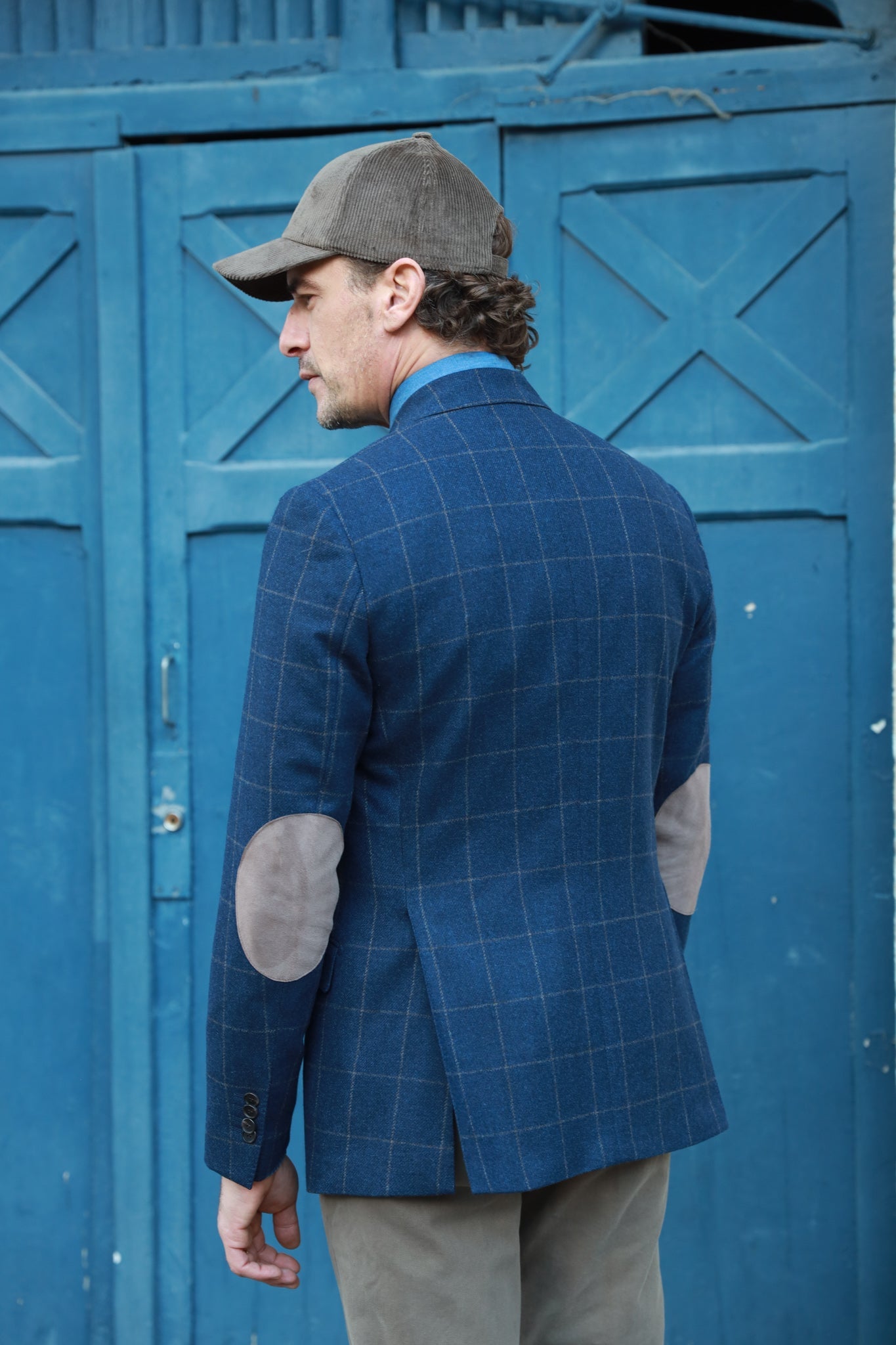 Veste Goal pure laine avec coudières - Carreaux Bleu-VESTE BLAZER HOMME-Curling-Paris