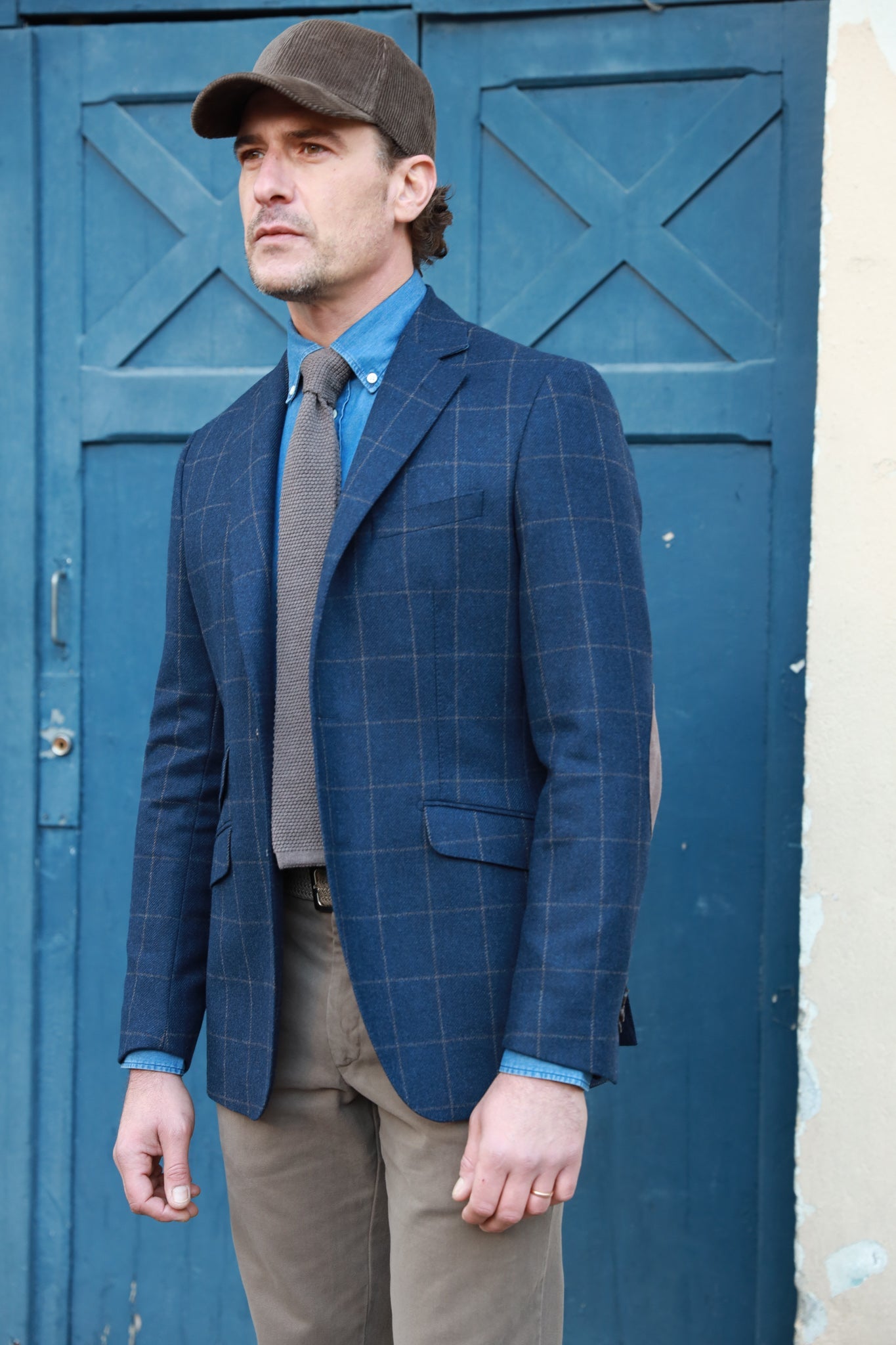 Veste Goal pure laine avec coudières - Carreaux Bleu-VESTE BLAZER HOMME-Curling-Paris