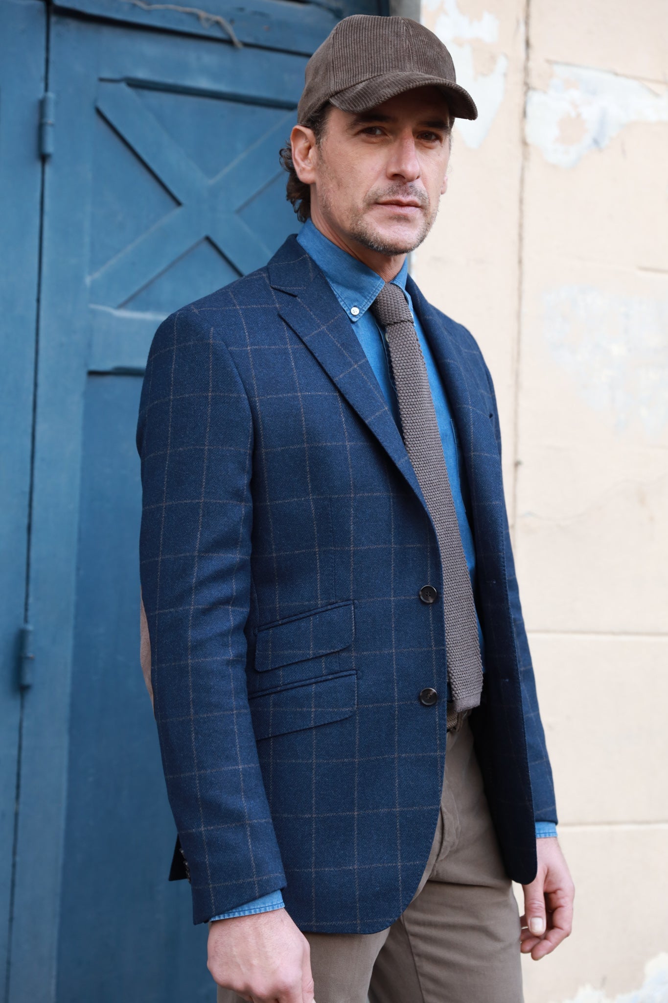 Veste Goal pure laine avec coudières - Carreaux Bleu-VESTE BLAZER HOMME-Curling-Paris