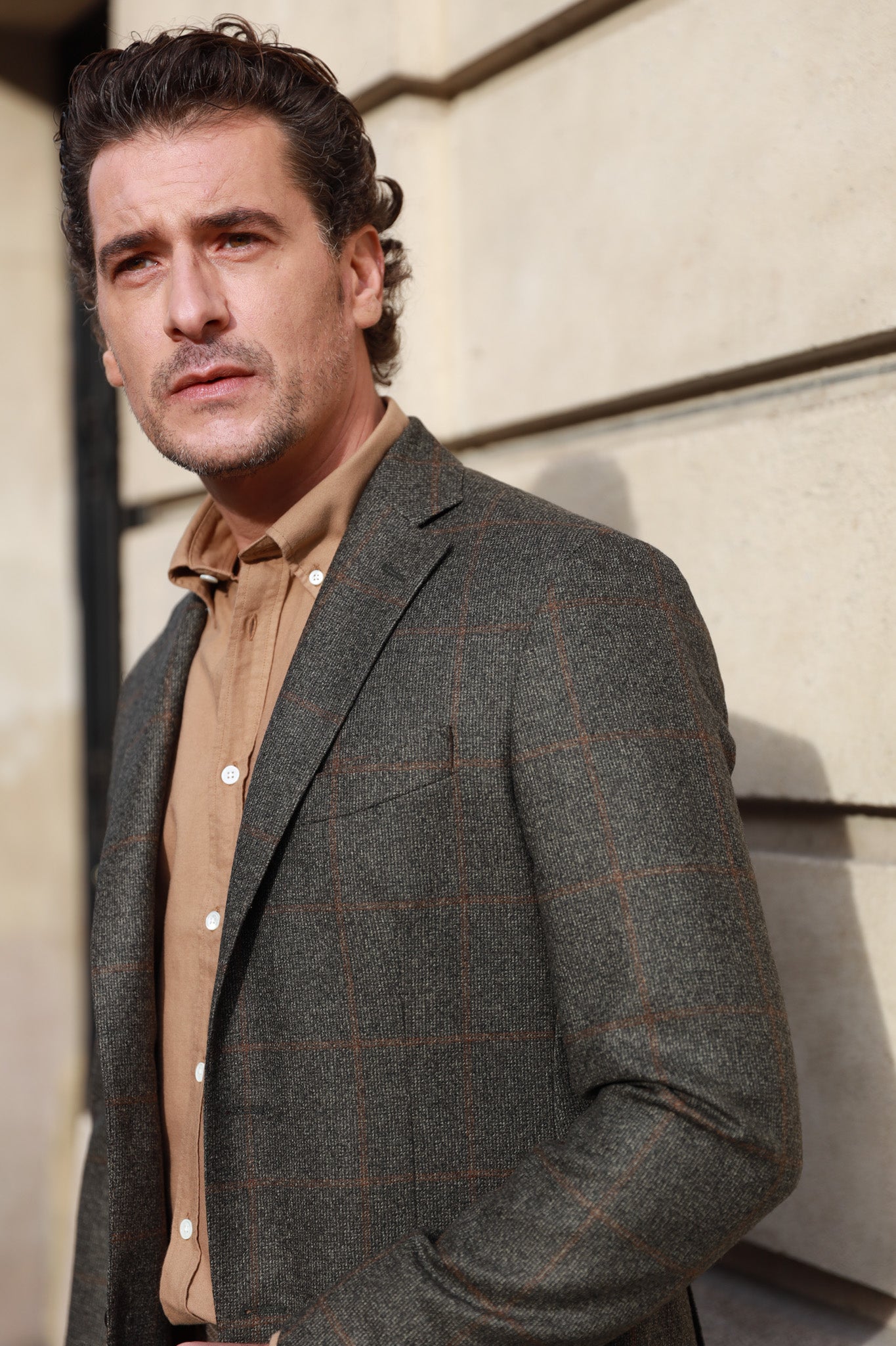 Veste Gostev à carreaux pure laine - Kaki-VESTE BLAZER HOMME-Curling-Paris