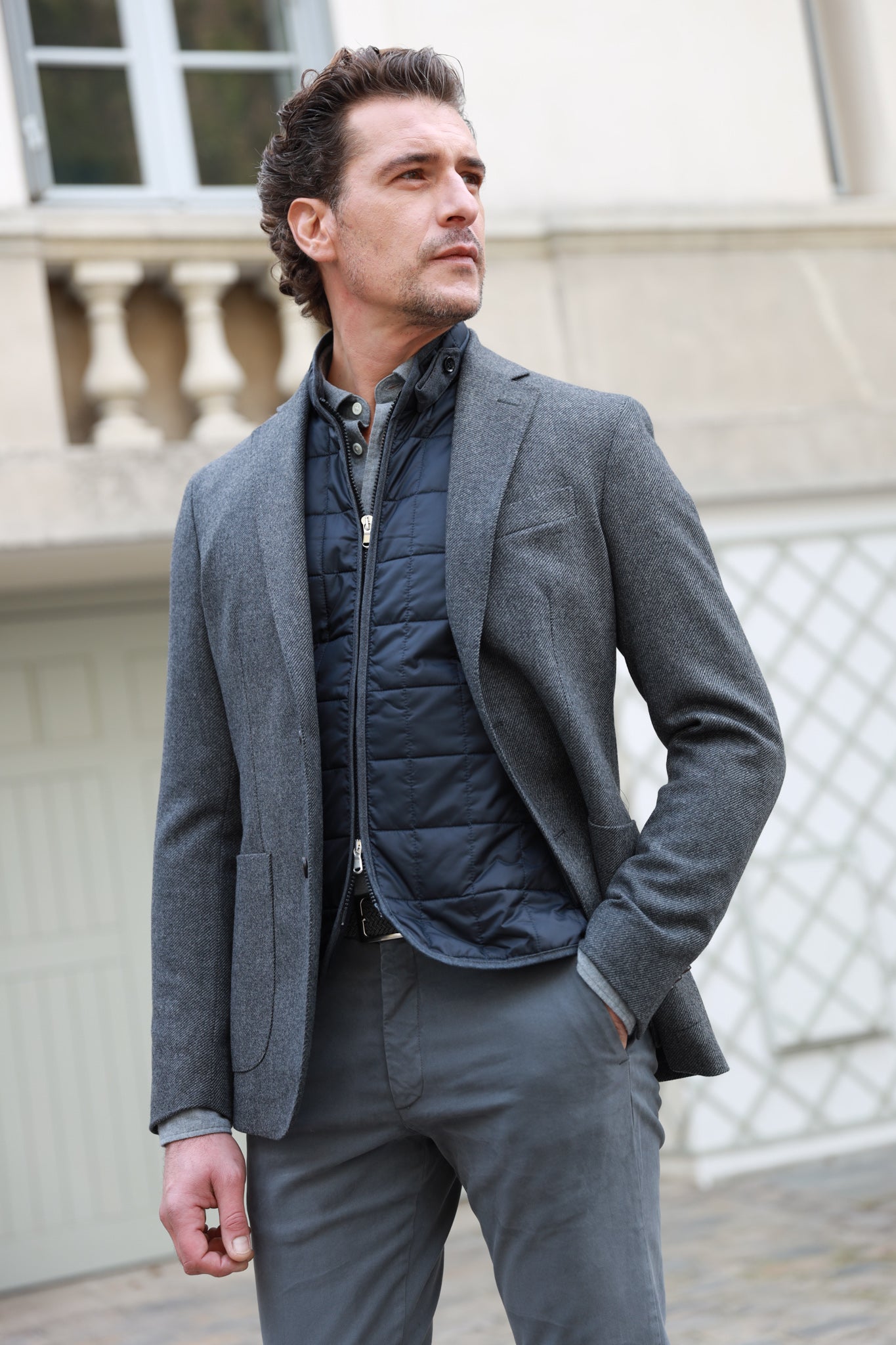 Veste Gostev en laine et cachemire - Anthracite-VESTE BLAZER HOMME-Curling-Paris