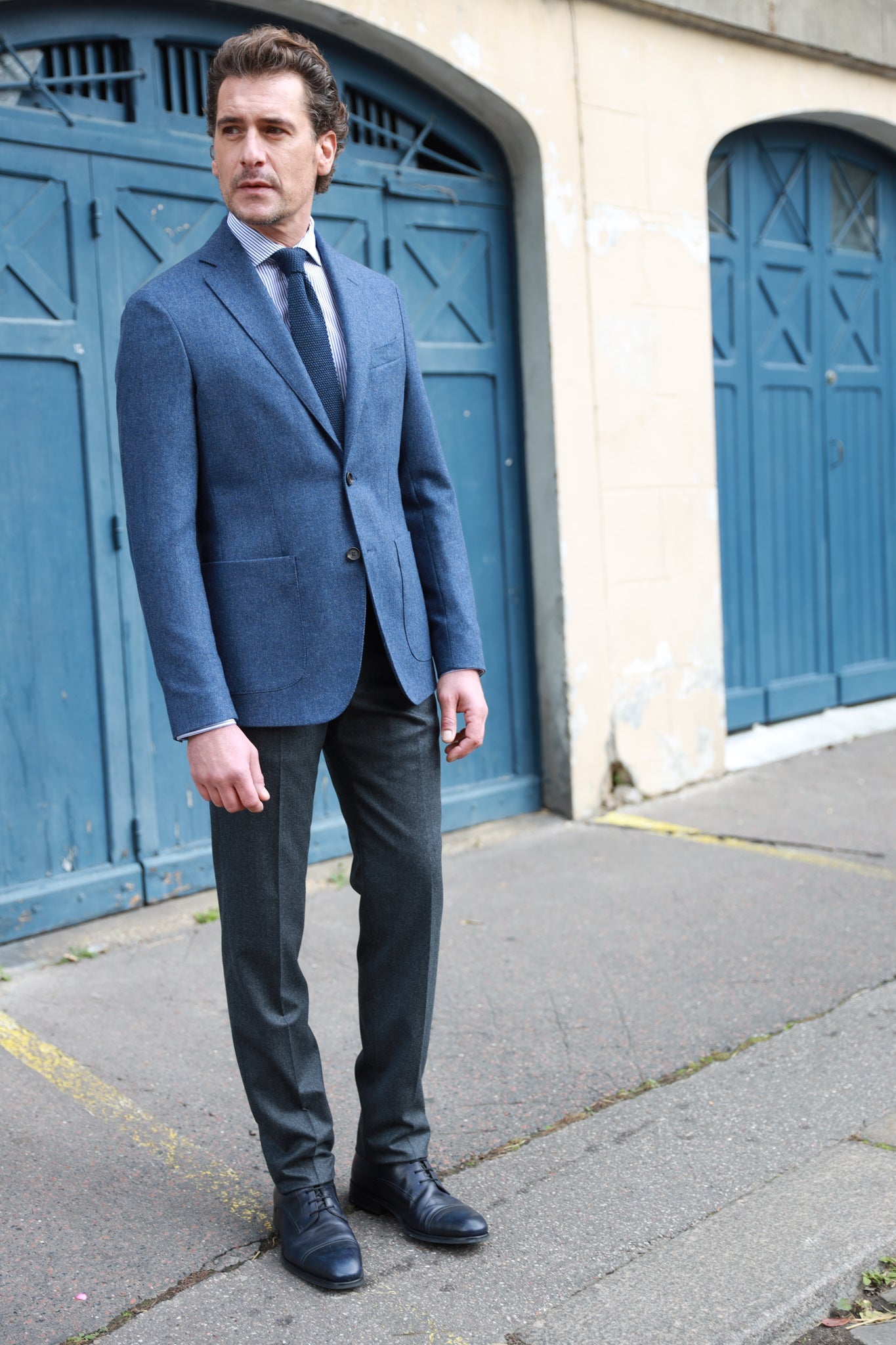 Veste Gostev en laine et cachemire - Bleu-VESTE BLAZER HOMME-Curling-Paris