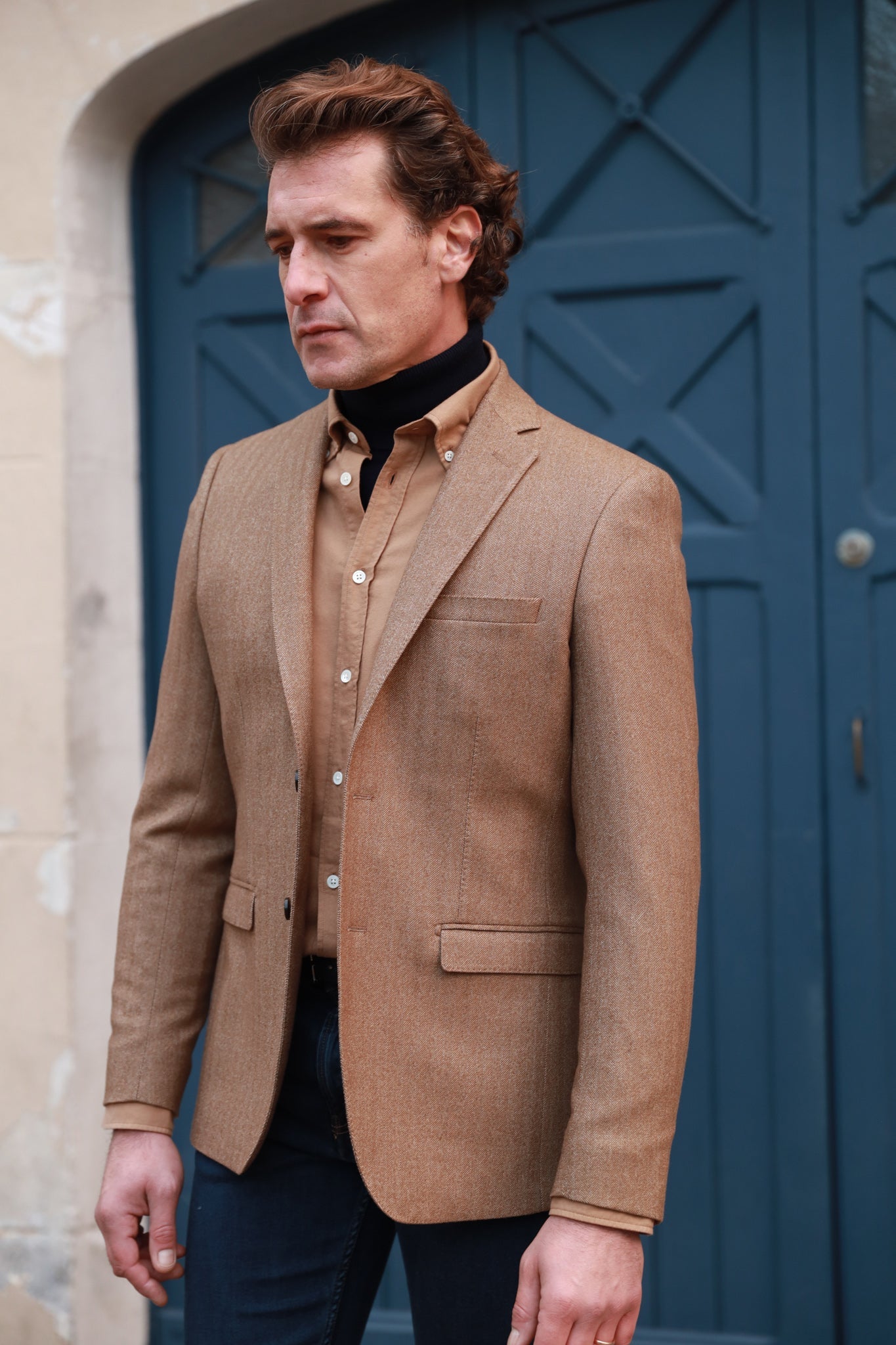 Veste Steven en laine stretch à chevron - Caramel-VESTE BLAZER HOMME-Curling-Paris