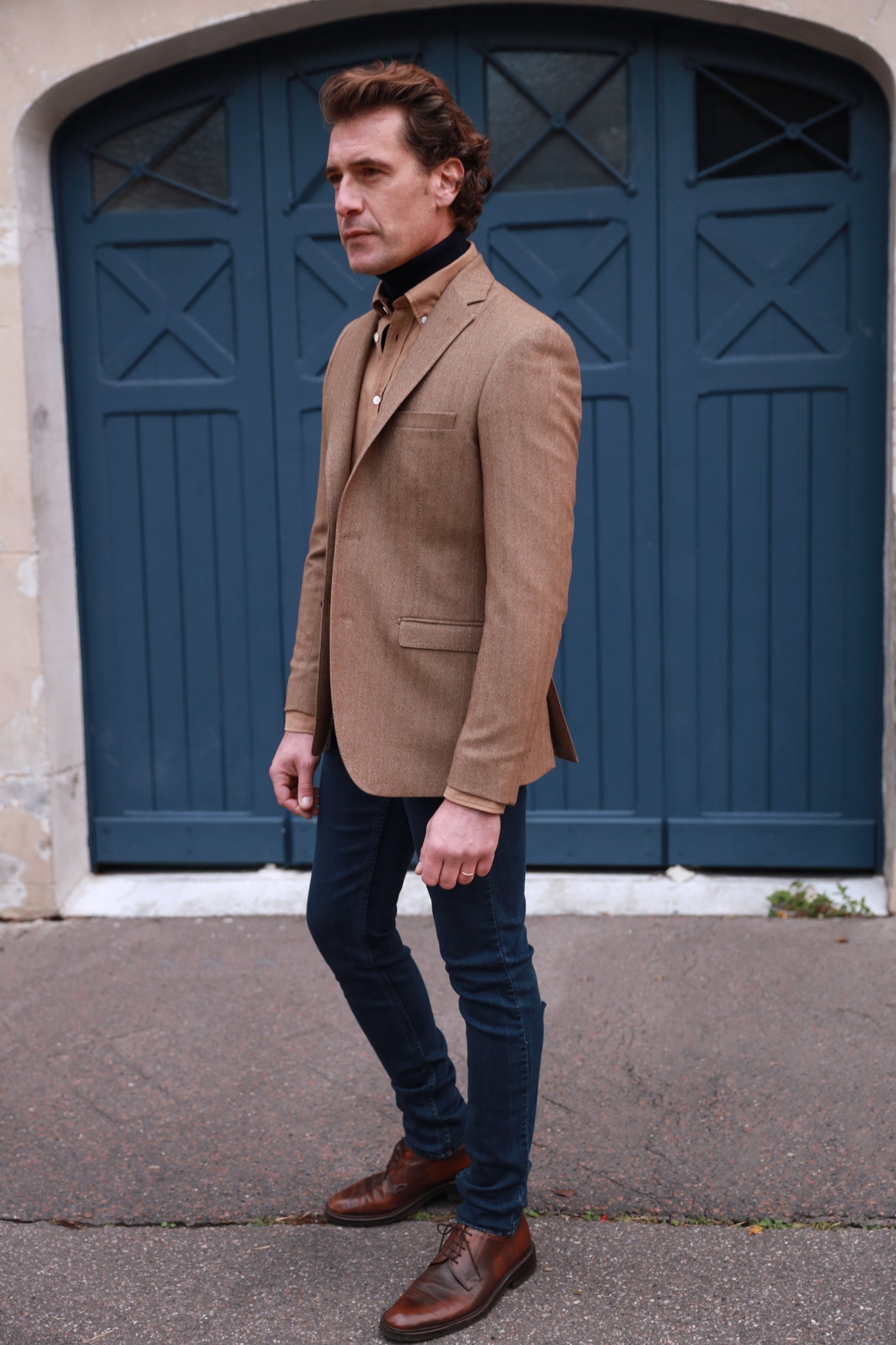 Veste Steven en laine stretch à chevron - Caramel-VESTE BLAZER HOMME-Curling-Paris