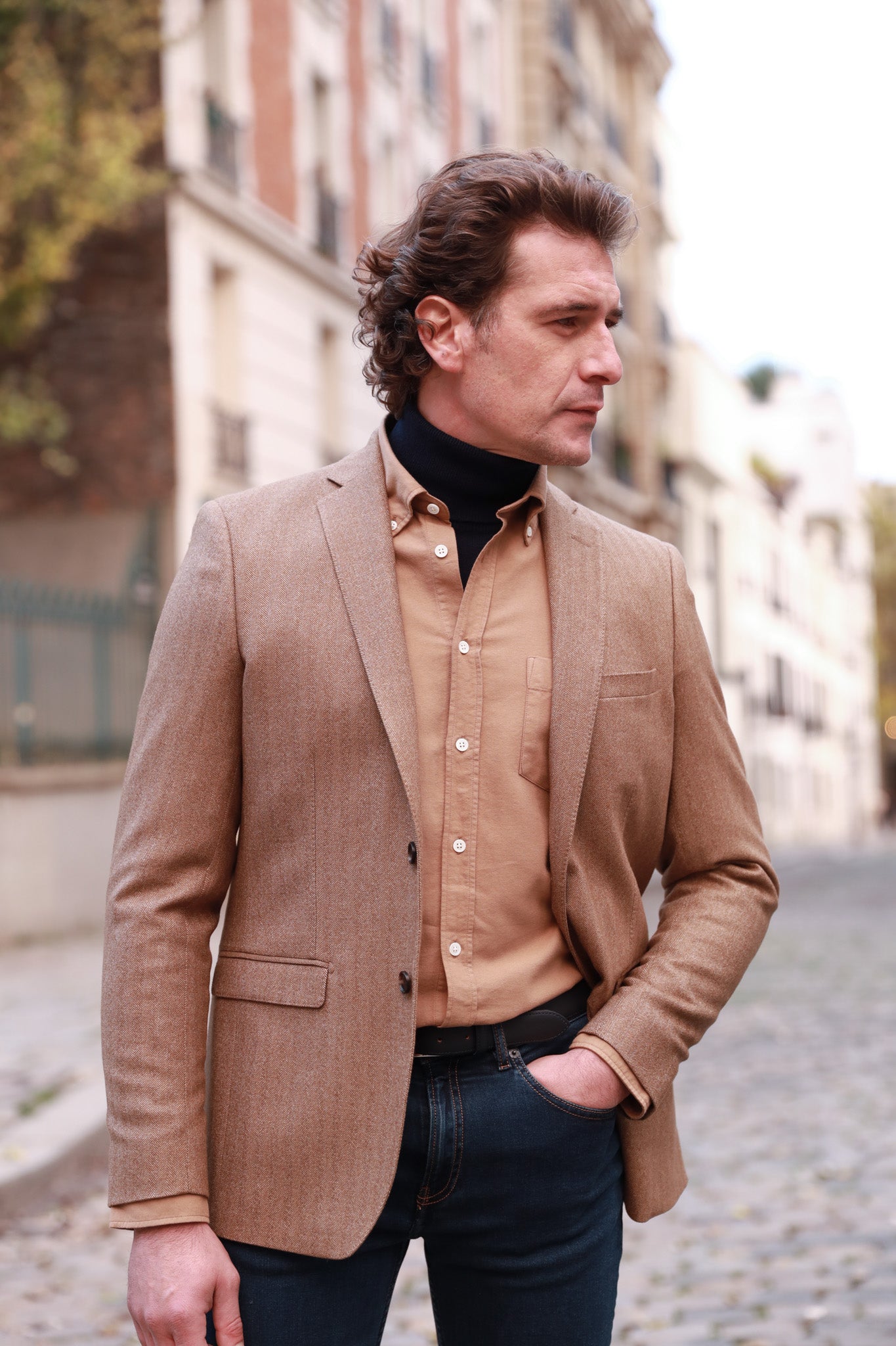 Veste Steven en laine stretch à chevron - Caramel-VESTE BLAZER HOMME-Curling-Paris