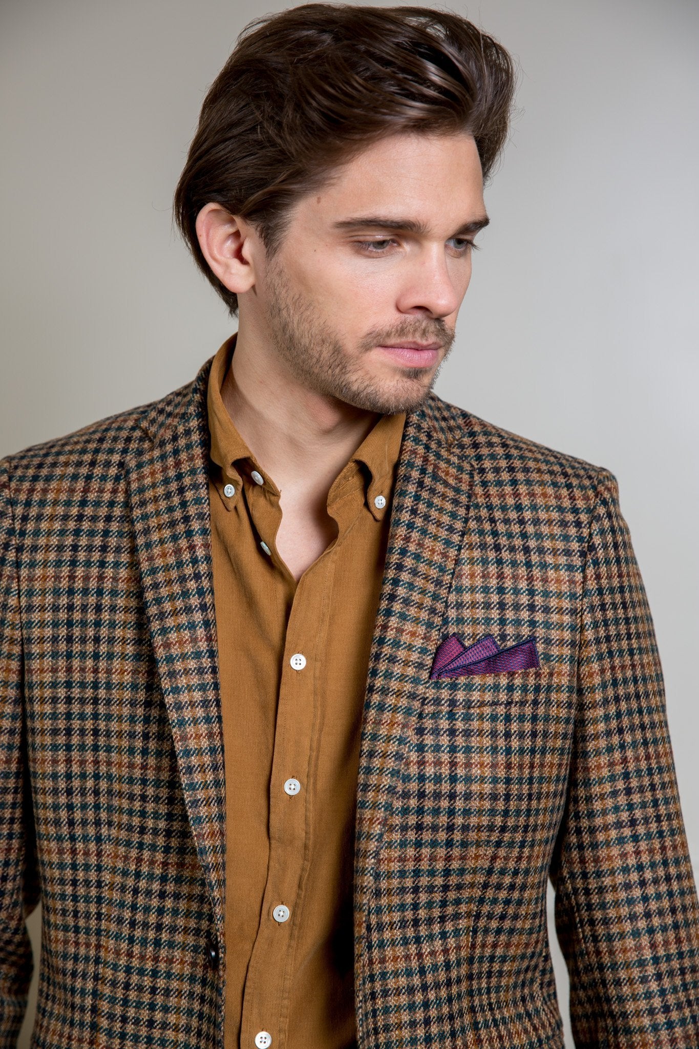 Veste Steven pure laine à carreaux miel-VESTE BLAZER HOMME-Curling-Paris