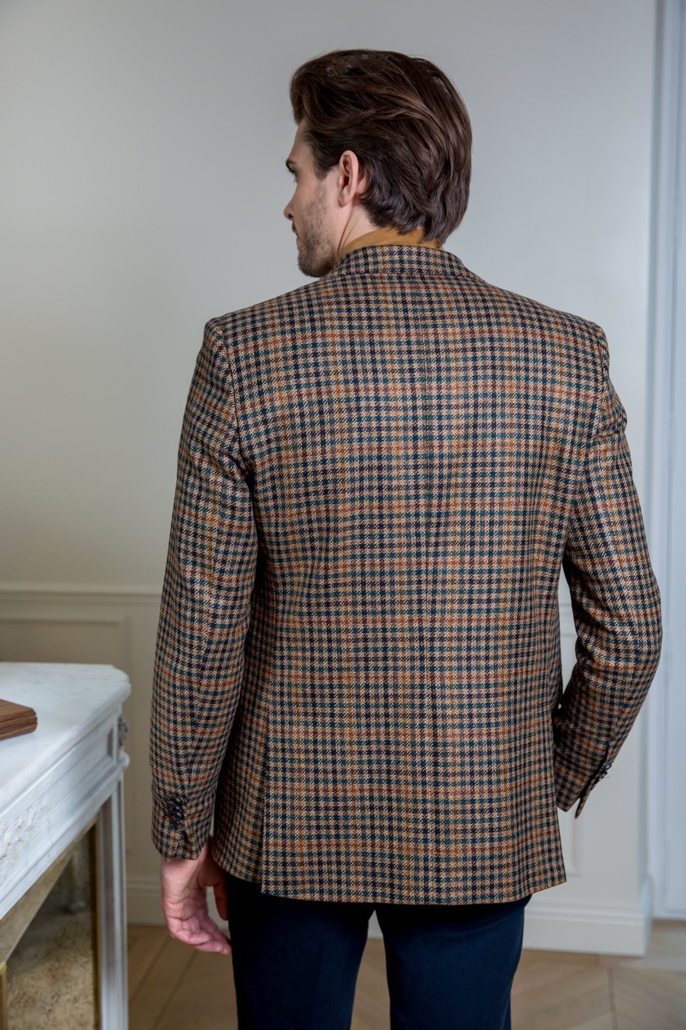 Veste Steven pure laine à carreaux miel-VESTE BLAZER HOMME-Curling-Paris