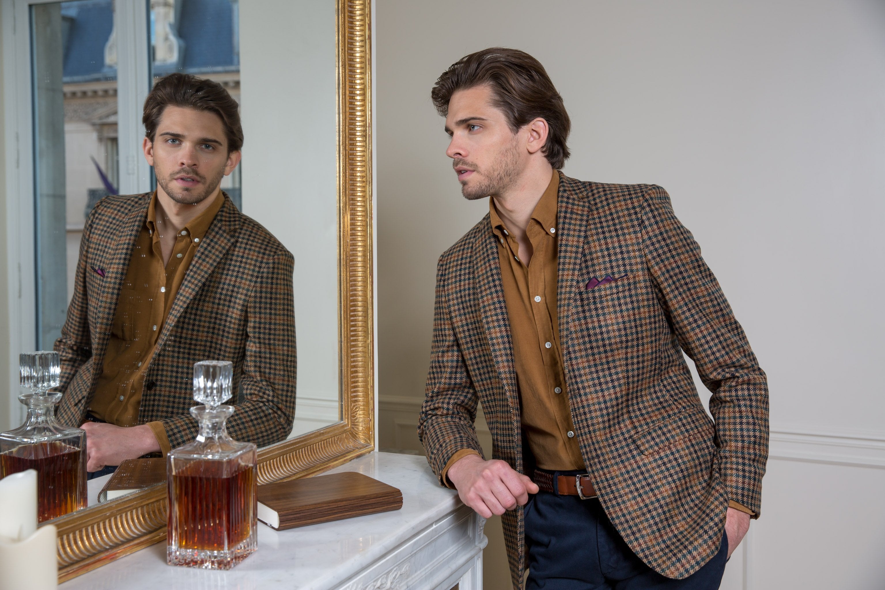 Veste Steven pure laine à carreaux miel-VESTE BLAZER HOMME-Curling-Paris
