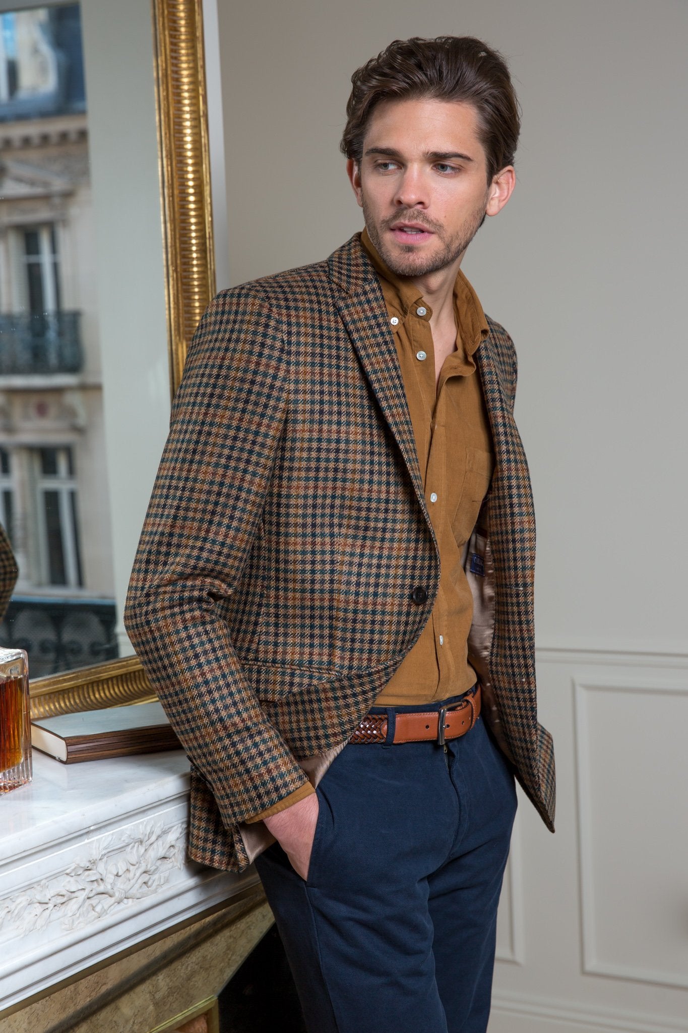 Veste Steven pure laine à carreaux miel-VESTE BLAZER HOMME-Curling-Paris
