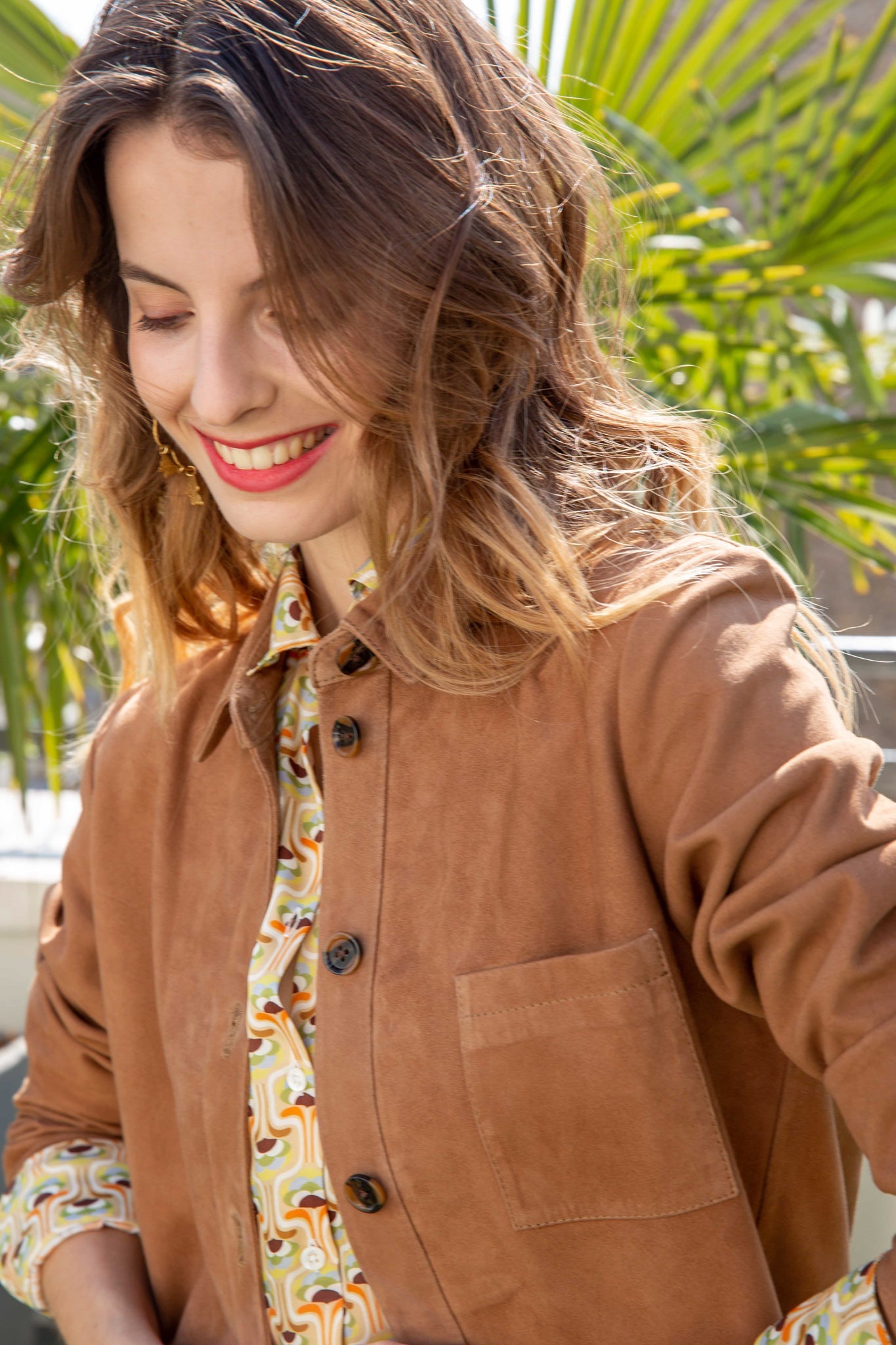 Veste Surchemise Angèle en chèvre velours - Vison-VESTE BLAZER FEMME-Curling-Paris