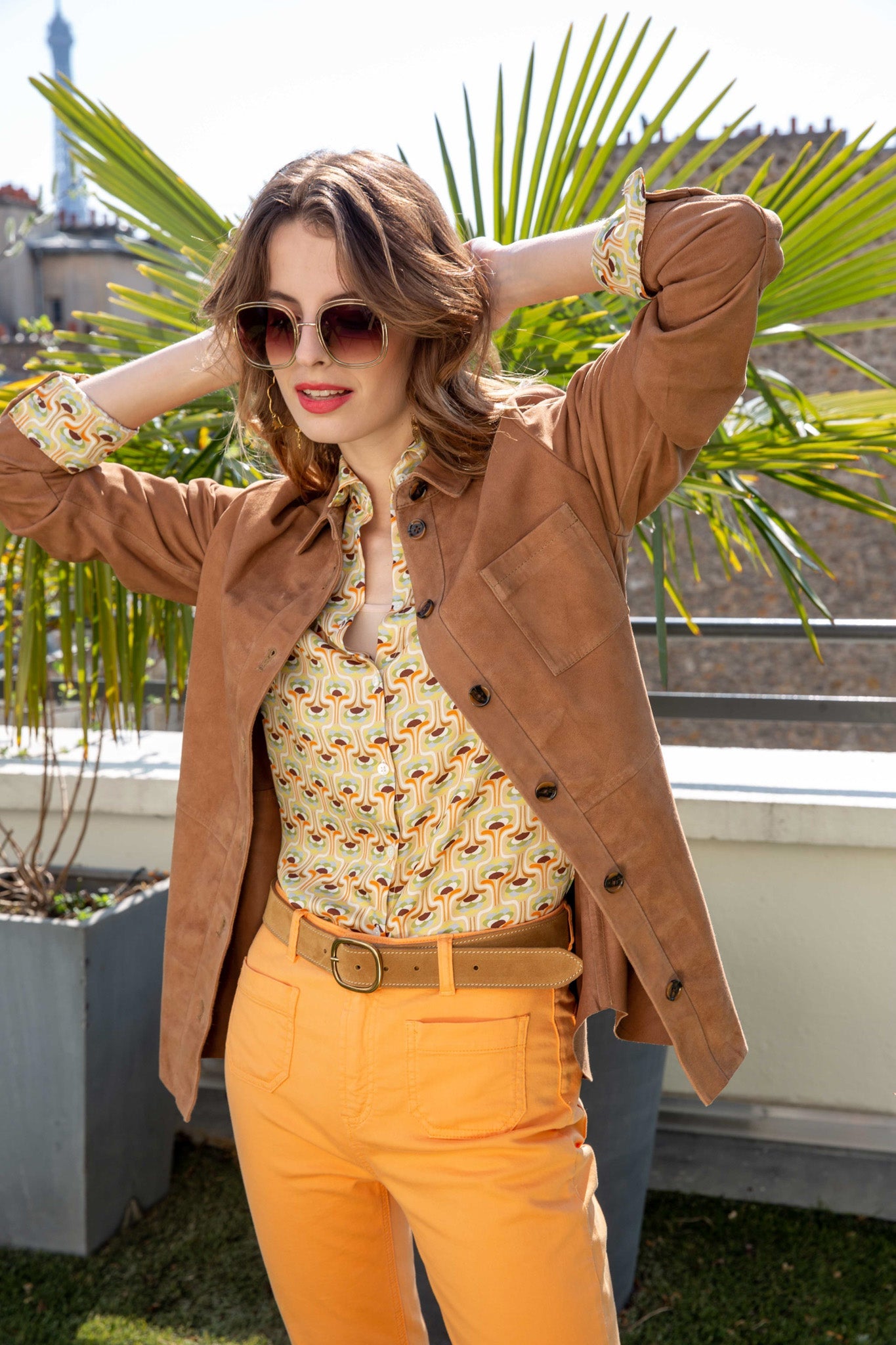 Veste Surchemise Angèle en chèvre velours - Vison-VESTE BLAZER FEMME-Curling-Paris