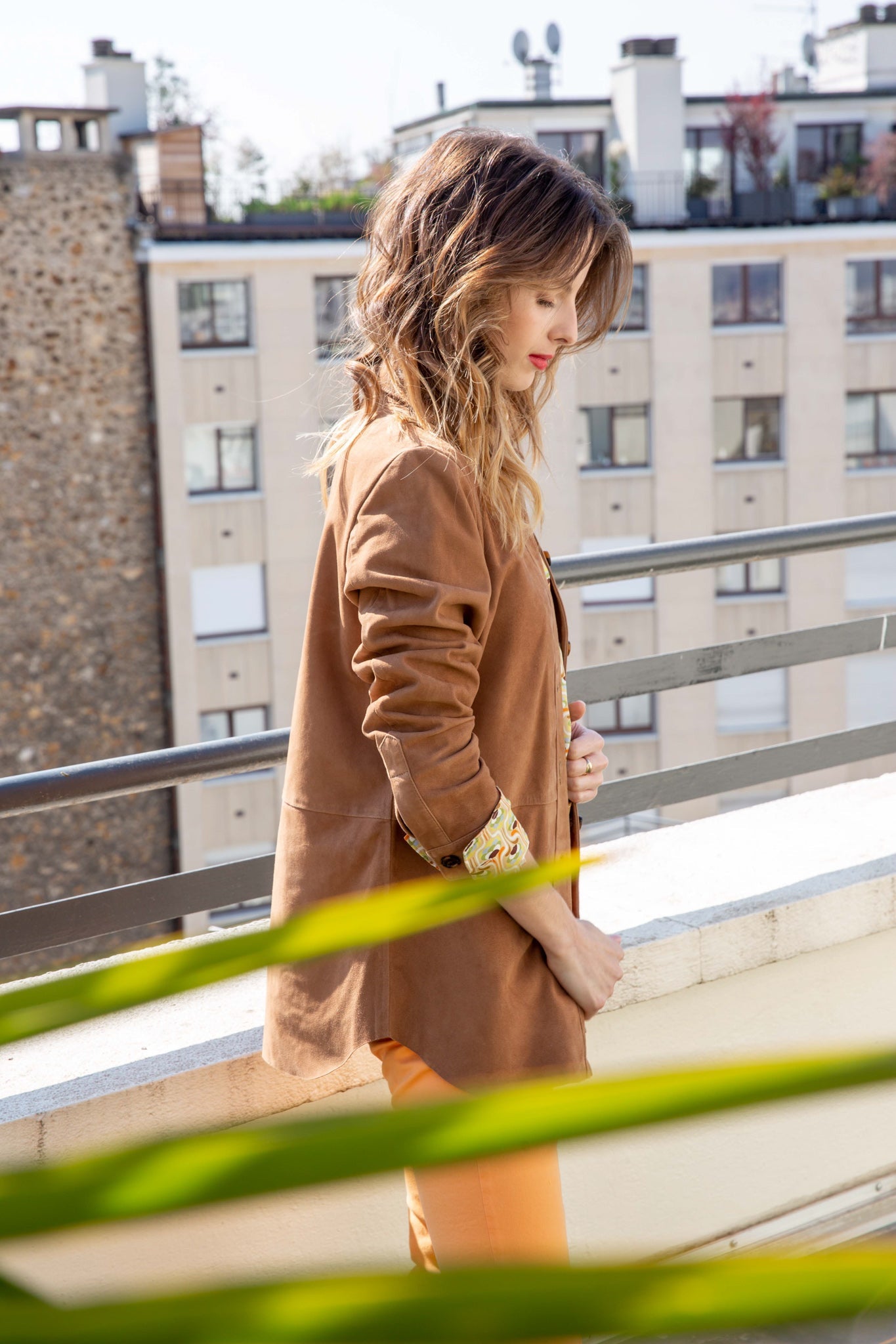 Veste Surchemise Angèle en chèvre velours - Vison-VESTE BLAZER FEMME-Curling-Paris