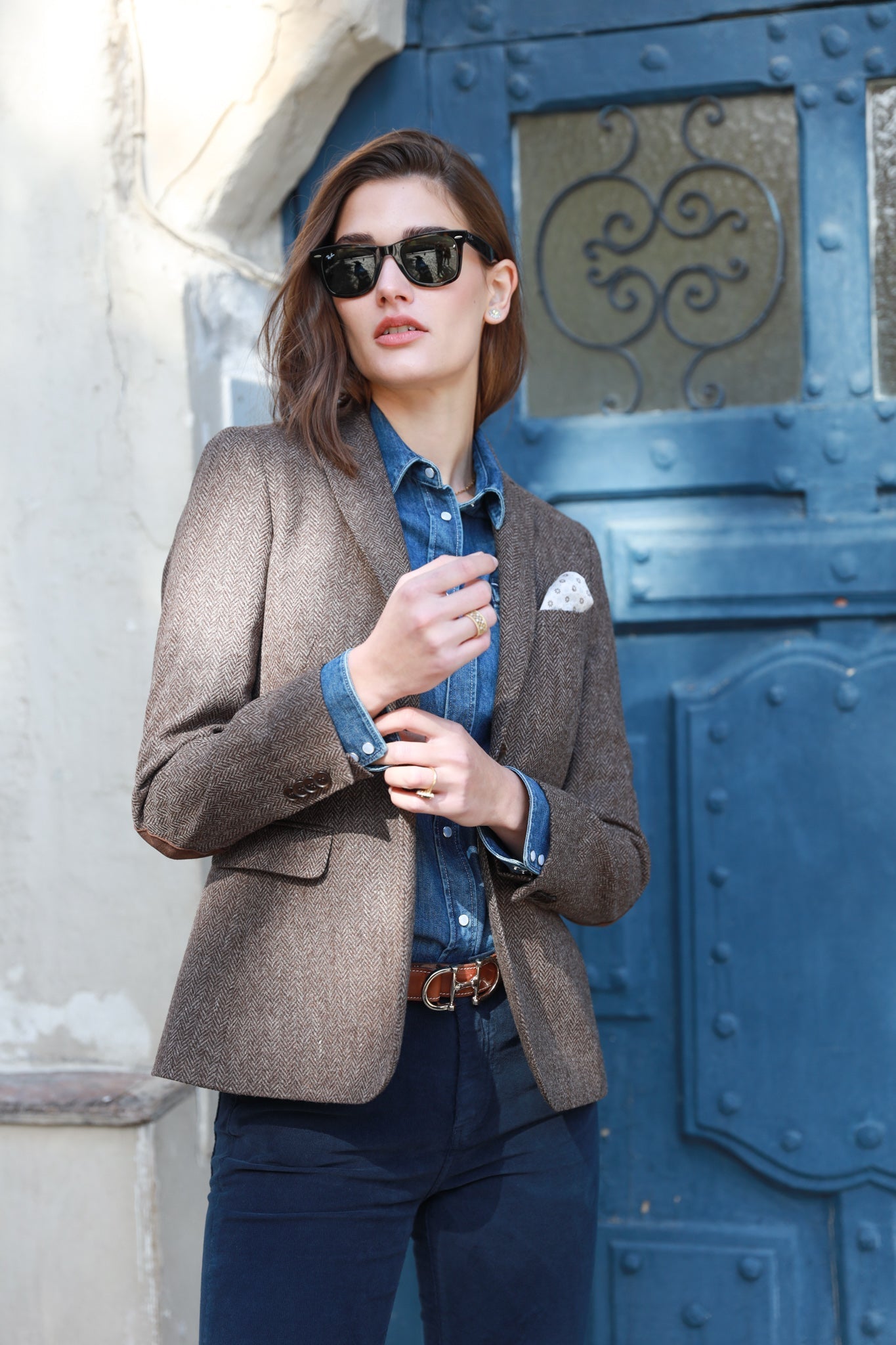 Veste Vesnove en laine à chevron - Marron-VESTE BLAZER FEMME-Curling-Paris