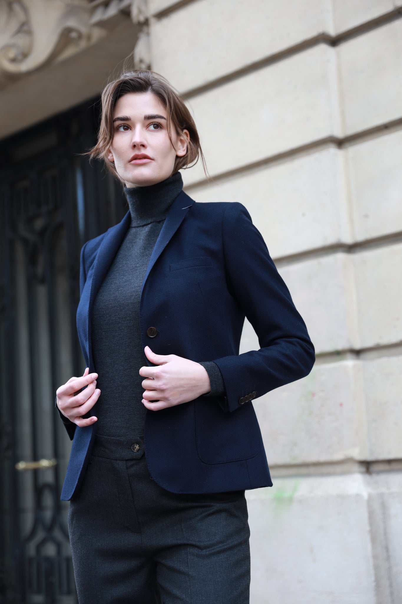 Veste Victoire en laine vierge - Marine-VESTE BLAZER FEMME-Curling-Paris