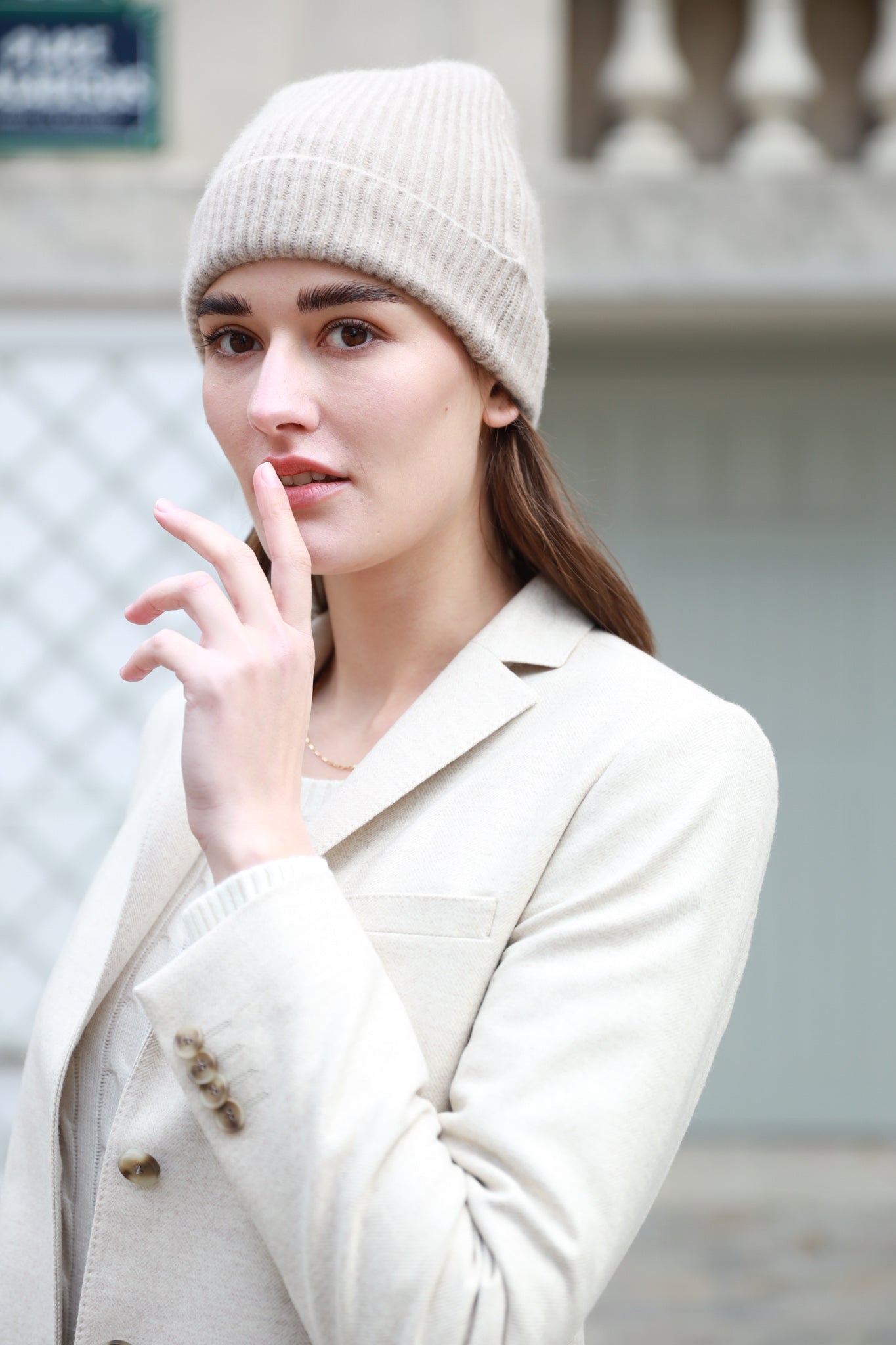 Veste Victoire en laine vierge à chevron - Ecru-VESTE BLAZER FEMME-Curling-Paris